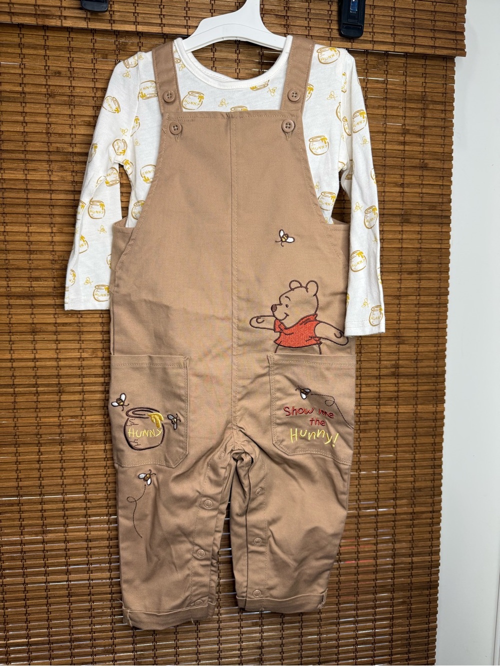 Disney Tan Winnie the Pooh Overalls with Honey Patch